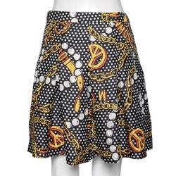 Pre Owned Moschino Couture Multicolored Pokla Dotted Chain Print Silk Pleated Skirt S