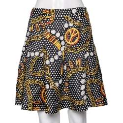 Pre Owned Moschino Couture Multicolored Pokla Dotted Chain Print Silk Pleated Skirt S
