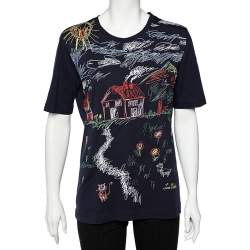 Pre Owned Moschino Navy Blue Kid's Painting Embroidered Cotton T-Shirt M