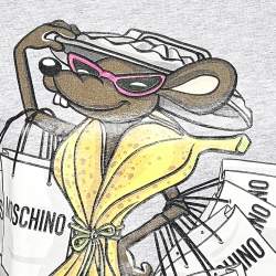 Pre Owned Moschino Grey Shopaholic Mouse Printed Cotton T-Shirt L