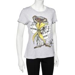 Pre Owned Moschino Grey Shopaholic Mouse Printed Cotton T-Shirt L
