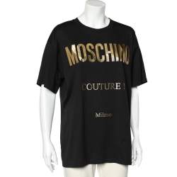 Pre Owned Moschino Couture Black Metallic Logo Printed Cotton Oversized T-shirt M