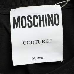 Pre Owned Moschino Couture Black Metallic Logo Printed Cotton Oversized T-shirt M