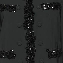 Pre Owned Moschino Black Crepe Sequined Trim Detail Hook Front Jacket L
