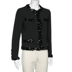Pre Owned Moschino Black Crepe Sequined Trim Detail Hook Front Jacket L