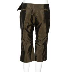 Pre Owned Moschino Olive Green Silk Bow Detail Capri Pants M