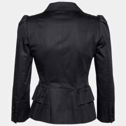 Pre Owned Moschino Black Cotton Ruffle Detailed Blazer S