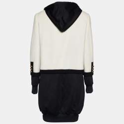 Pre Owned Moschino Couture Monochrome Tweed & Rib Knit Faux Jacket Hoodie Dress L