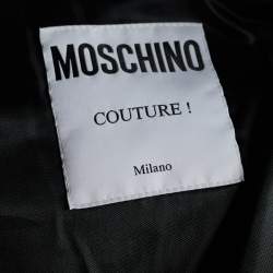 Pre Owned Moschino Couture Monochrome Tweed & Rib Knit Faux Jacket Hoodie Dress L