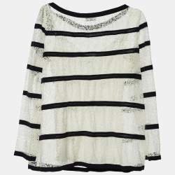 Pre Owned Moschino White/Black Lace Top L