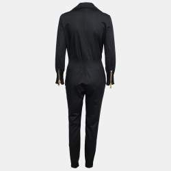 Pre Owned Moschino Black Cotton Zip Embellished Jumpsuit M