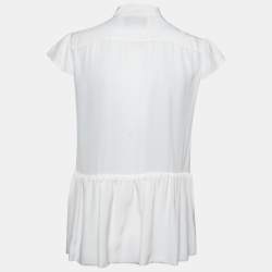 Pre Owned Moschino Cream Silk Neck Tie Detail Ruffle Trim Sleeveless Shirt S