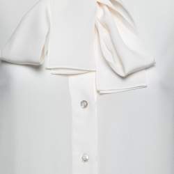 Pre Owned Moschino Cream Silk Neck Tie Detail Ruffle Trim Sleeveless Shirt S