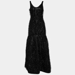 Pre Owned Moschino Black Synthetic Lurex Fringed Sleeveless Gown S