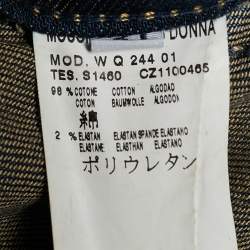 Pre Owned Moschino Jeans Navy Blue Embroidered Denim Distressed Jeans L