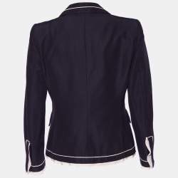 Moschino Black Cotton & Silk Contrast Trim Open Jacket M