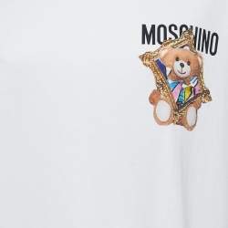 Pre Owned Moschino Couture White Cotton Frame Teddy Bear Print Oversized T-Shirt S