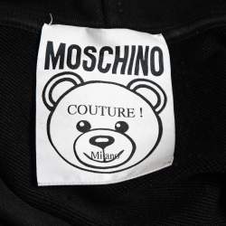 Pre Owned Moschino Black Cotton Safety Pin Bear Hooded Sweatshirt S
