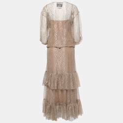 Pre Owned Moschino Beige Lace Skirt Top Set M