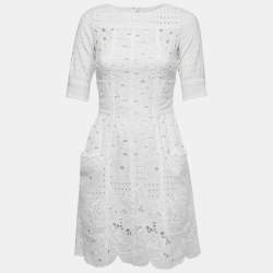 Moschino White Eyelet Cotton Flared Mini Dress S