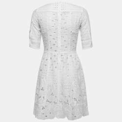 Moschino White Eyelet Cotton Flared Mini Dress S