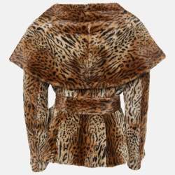 Pre Owned Moschino Brown Leopard Printed Faux Fur Belted Jacket M