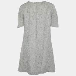 Pre Owned Moschino Grey Floral Jacquard Bow Detail Shift Dress M