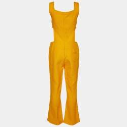 Pre Owned Moschino Yellow Textured Cotton Cutout Detail Jumpsuit S