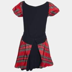 Pre Owned Moschino Black Crepe & Red Plaid Polyester Skirt Detail Mini Dress M
