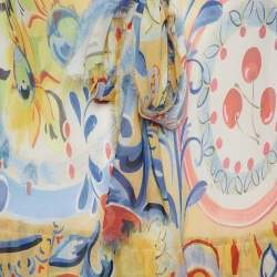 Pre Owned Moschino Yellow Printed Silk Tiered Mini Dress M