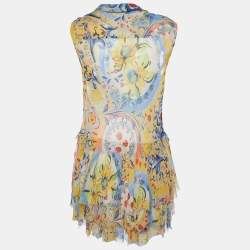 Pre Owned Moschino Yellow Printed Silk Tiered Mini Dress M
