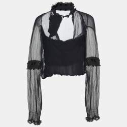 Pre Owned Moschino Black Silk Corset & Chiffon Overlay Detail Top L