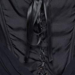Pre Owned Moschino Black Silk Corset & Chiffon Overlay Detail Top L