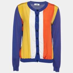 Moschino Purple Cototn Knit & Multicolor Silk Paneled Button Front Cardigan M