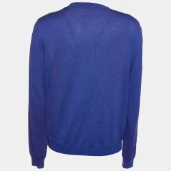 Moschino Purple Cototn Knit & Multicolor Silk Paneled Button Front Cardigan M