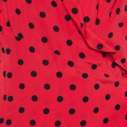 Moschino Red Polka Dot Printed Silk Ruffled Midi Wrap Dress L