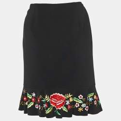 Pre Owned Moschino Black Crepe Embroidered Flared Hem Mini Skirt M