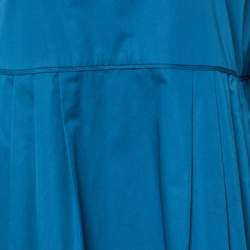 Pre Owned Moschino Teal Blue Cotton Pleated Mini Dress L