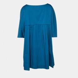 Pre Owned Moschino Teal Blue Cotton Pleated Mini Dress L
