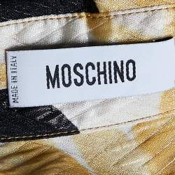 Pre Owned Moschino Yellow Printed Silk Lame Drape Detail Mini Dress L