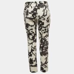 Pre Owned Moschino Off-White/Black Floral Print Crepe Trousers M