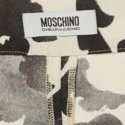 Pre Owned Moschino Off-White/Black Floral Print Crepe Trousers M