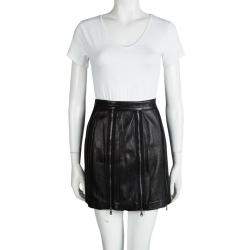 Pre Owned Moschino Black Zip Detail Leather Skirt S