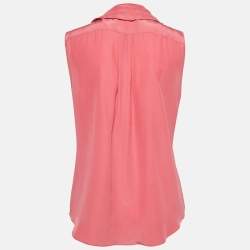 Pre Owned Moschino Pink Silk Sleeveless Ruffled Top M