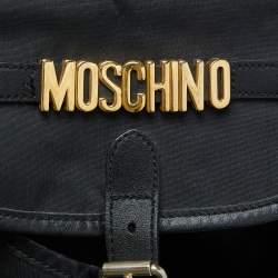 Pre Owned Moschino Black Nylon and Leather Logo Flap Backpack