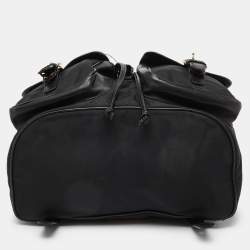 Pre Owned Moschino Black Nylon and Leather Logo Flap Backpack