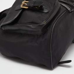 Pre Owned Moschino Black Nylon and Leather Logo Flap Backpack