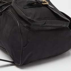 Pre Owned Moschino Black Nylon and Leather Logo Flap Backpack