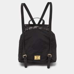 Pre Owned Moschino Black Nylon and Leather Logo Flap Backpack