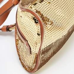 مملوكة مسبقًا Moschino Gold/Brown Sequins and Leather Satchel
